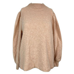 Lush Sweater Womens Sz M Beige Balloon Sleeve Mock Neck Pullover Soft‎ Top